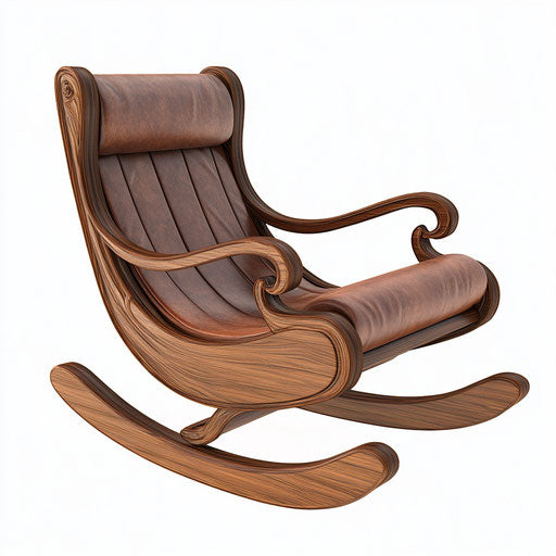 3D Rocking Chair on flat white background, isolated clipart