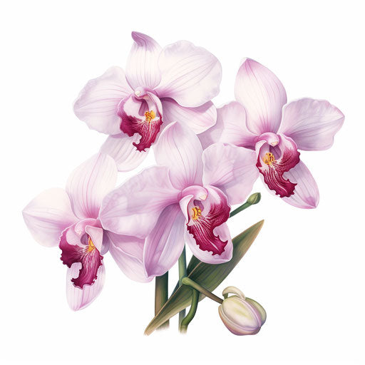 Orchid Clipart in Oil Painting Style, on White Background