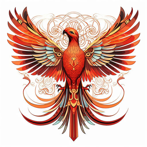 Red fire bird with wings and feathers - Graphic symmetry