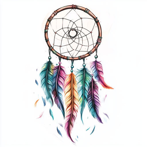 Feminine arm tattoo with dreamcatcher in pastel tones