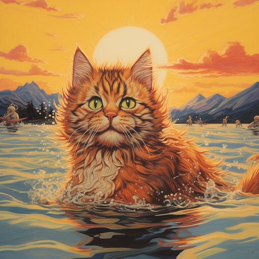Louis Wain swimming in a lake by the shore