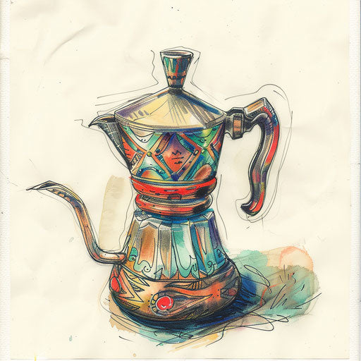 Bold and graphic tattoo sketch of a Turkish coffee pot