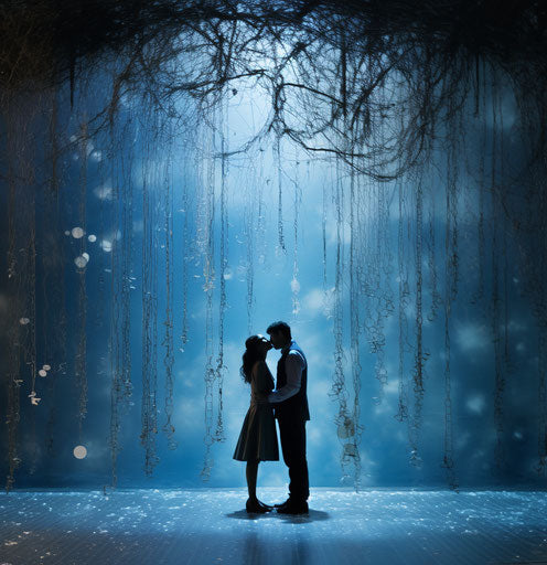 The kiss under the moon in a vibrant and luminous style