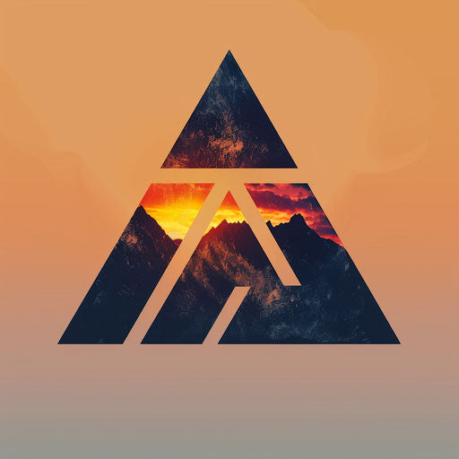 Simple silhouette tattoo sketch of a Valknut against a sunset color gradient