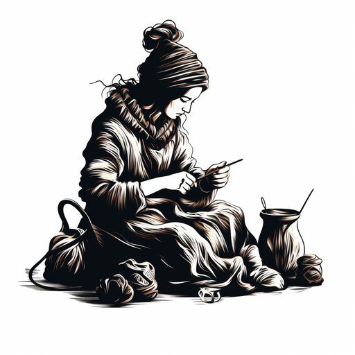 Knitting illustration in the style of Chiaroscuro Art, on white background