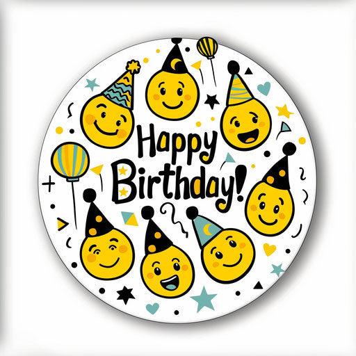 Happy Birthday Sticker with Yellow Circle on White