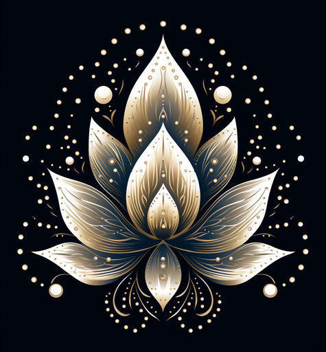 Elegant lotus flower in black and white, folk-inspired