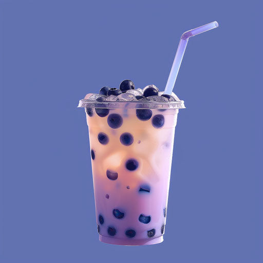 Realistic boba clipart on flat indigo background