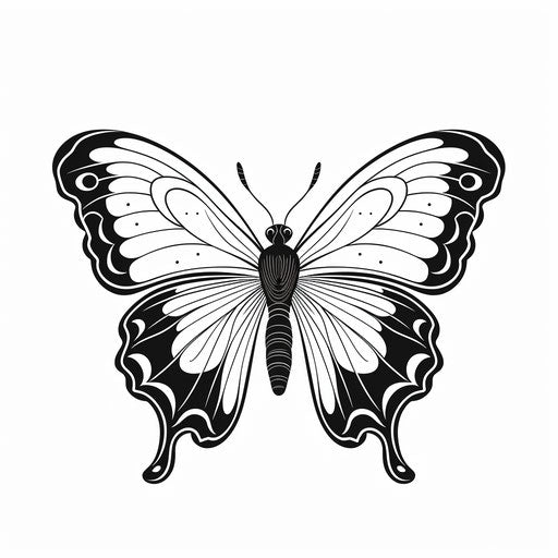 Minimalist black and white butterfly tattoo design template