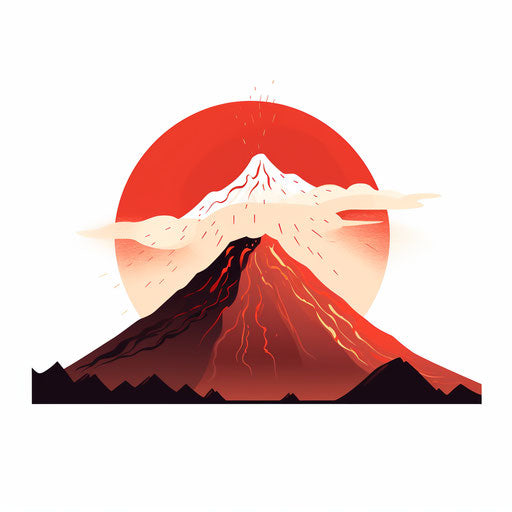 Volcano illustration in Minimalist style, on white background