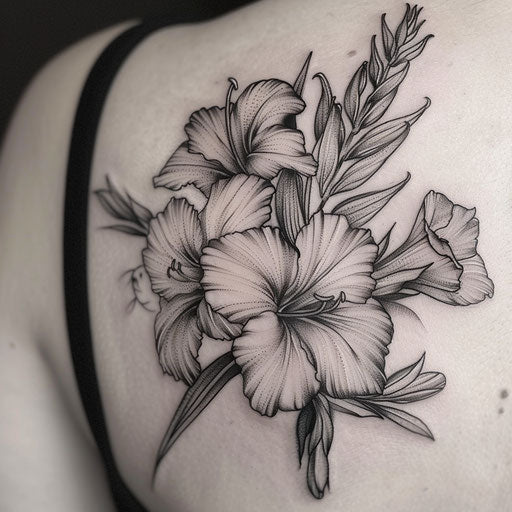 Black and grey gladiolus tattoo design