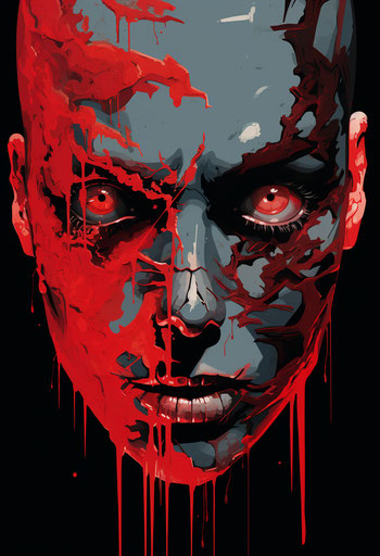 The head of a vampire in graphic design style