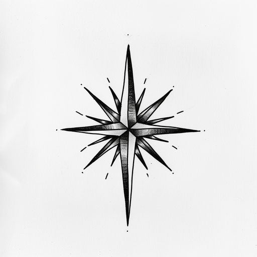 Minimalist monochrome tattoo of the North Star