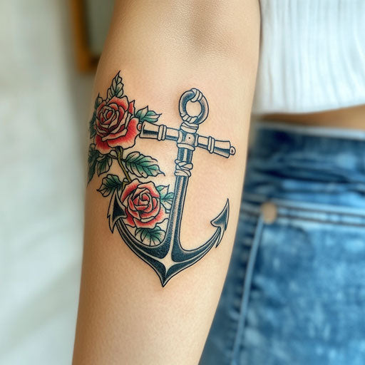 Traditional anchor tattoos with roses
