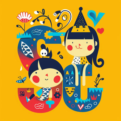 Company logo with whimsical characters and bright colors