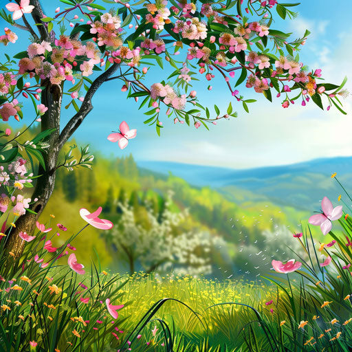 Spring clipart in photo realistic style with a flat random background