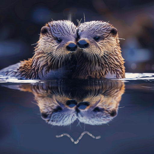 Otter and reflection shaping a heart in still water