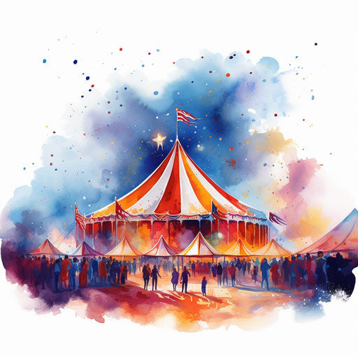 Impressionistic circus clip art on white background