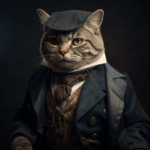American shorthair cat dressed as a man