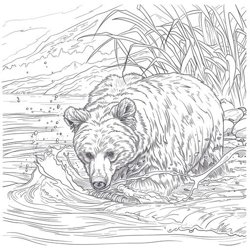 Brown bear playing in the river