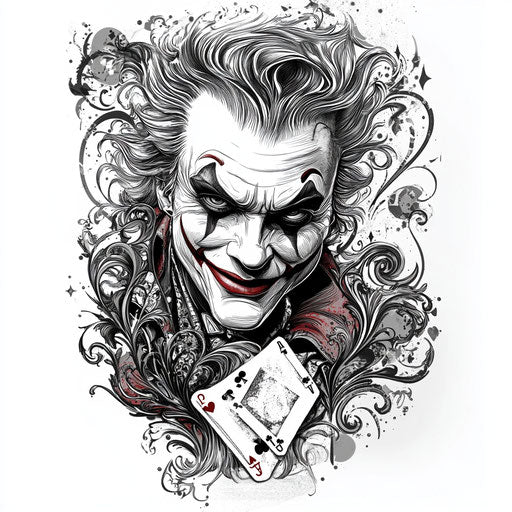 Joker card sketch with swirling patterns