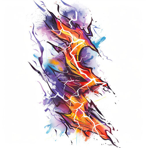 Electric flame with vibrant lightning effects on white background