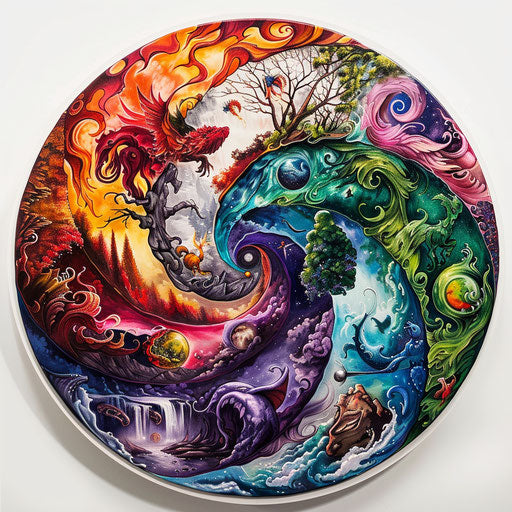 Creation's seven days, colorful tattoo in circle