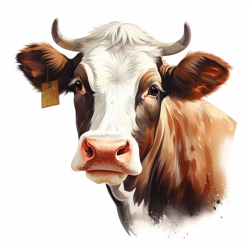 Cow head in Oil painting style, on white background