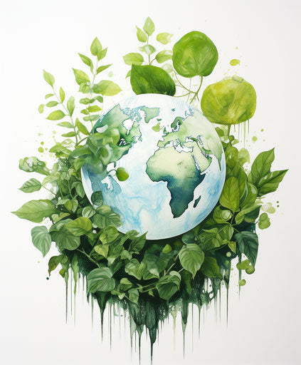 Earth and leaves in recycled style, round, purism 5:6