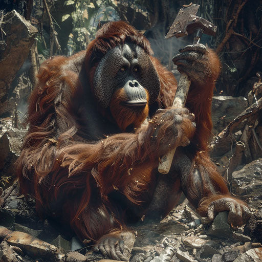 Orangutan using tools in its natural habitat