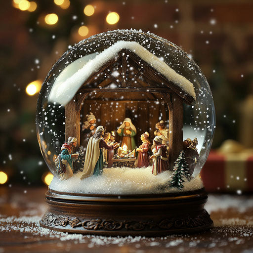 Nativity scene in a snow globe