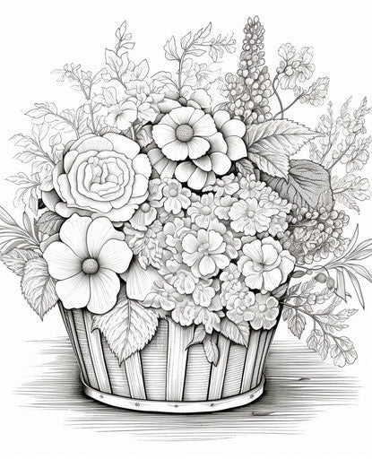 Garden basket with flower coloring page, lovely style