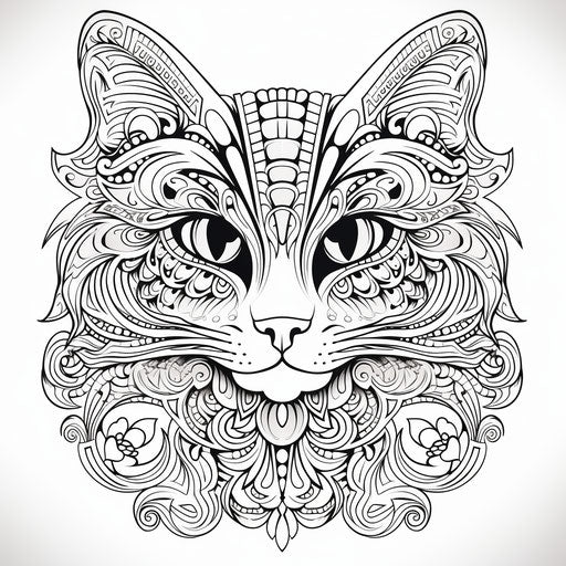 Decorative pattern and cat coloring pages to download