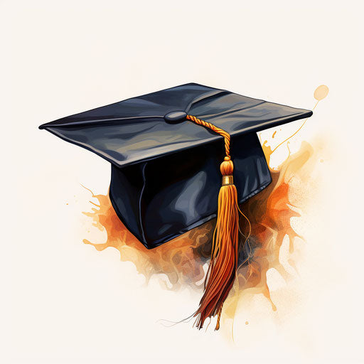 Grad cap illustration in the style of Chiaroscuro Art, on a white background