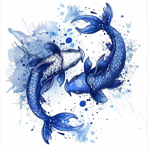 Dynamic flat sketch of the Pisces constellation with motion effects and cool blue tones