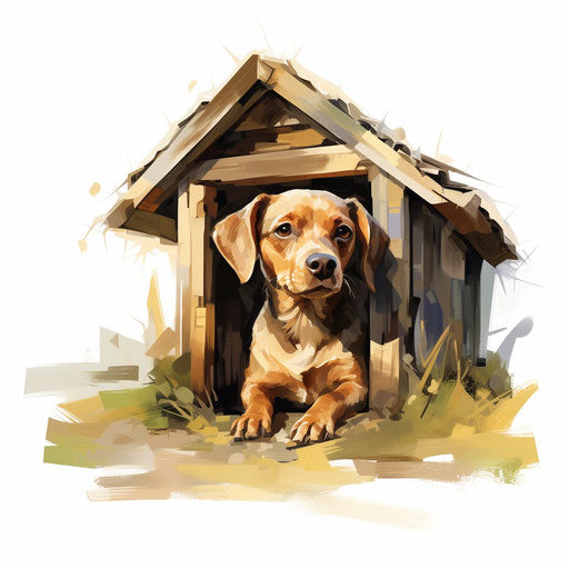 Dog house clipart in the style of Oil painting on white background