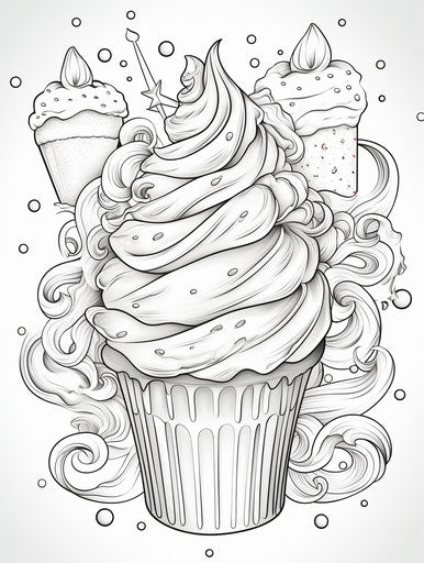 Birthday coloring page with an ice cream cone