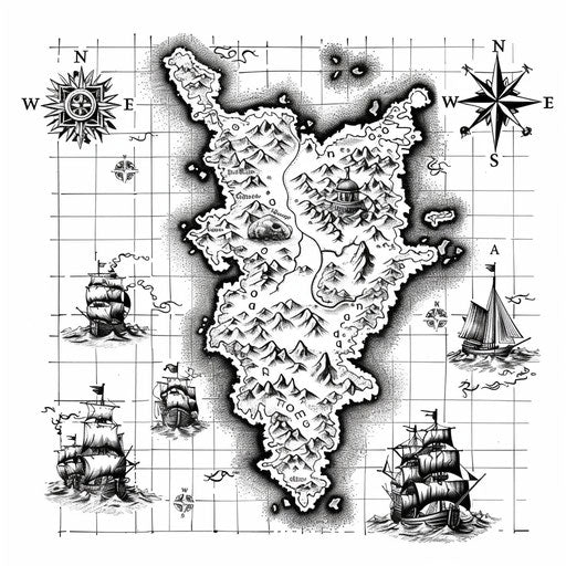 Intricate pirate map tattoo design
