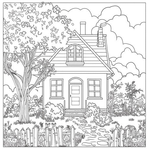 House with garden and tree, perfect for child's coloring