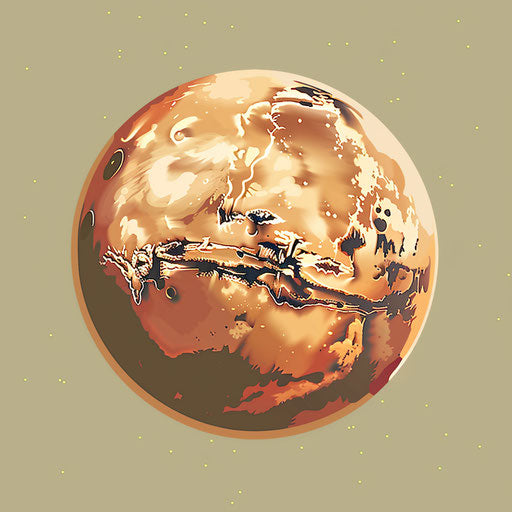Mars clipart with olive background, soft gradients and refined linework