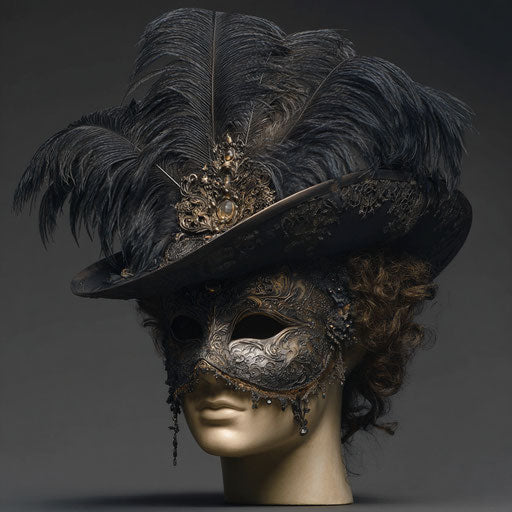 Mystical Woman with Intricate Mask and Dramatic Hat