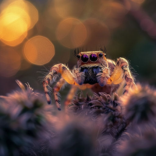 Adorable spider at twilight, in the style of Frans Lanting