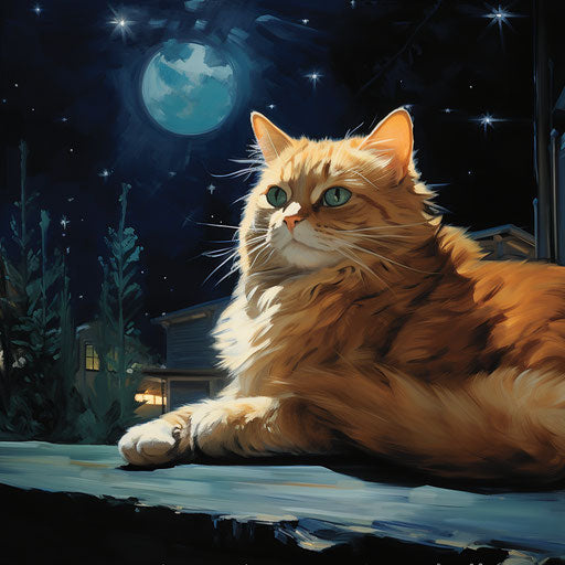 Manx cat lying outside at night