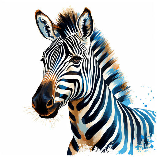 Zebra clipart in the style of Oil painting, on a white background
