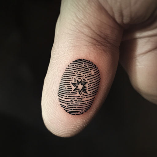 Fingerprint tattoo with minimalist star pattern
