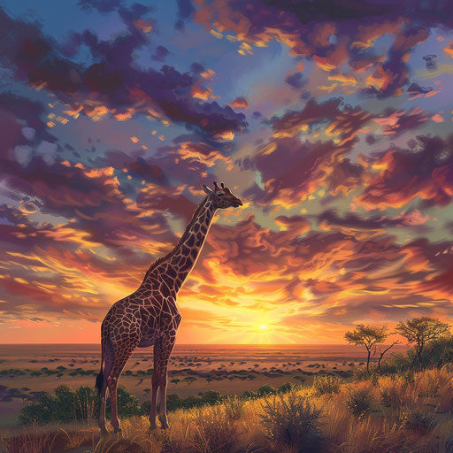 Majestic giraffe surveying savanna at sunset