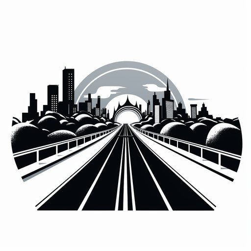 Minimalist style illustration of highway, on white background