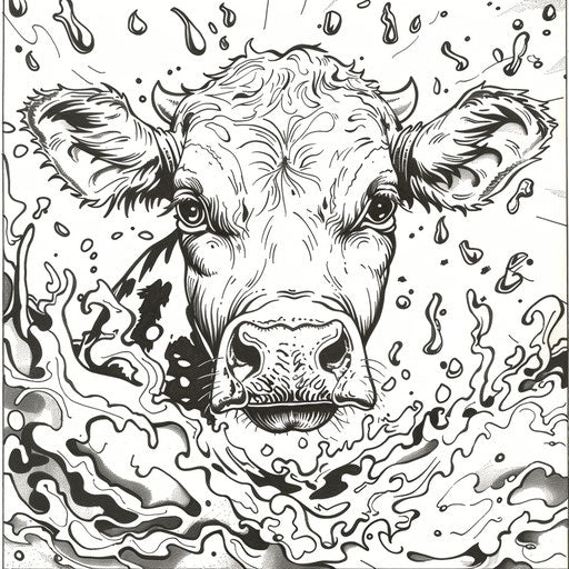 Humorous cow in a whimsical scenario