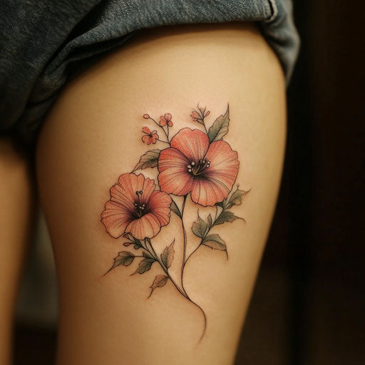Mom daughter tattoos with pair matching flowers in Peter Jackson style