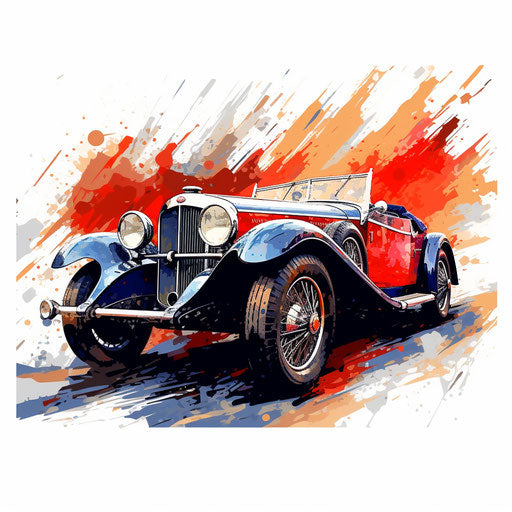 Sports car in Impressionistic Art style, on white background
